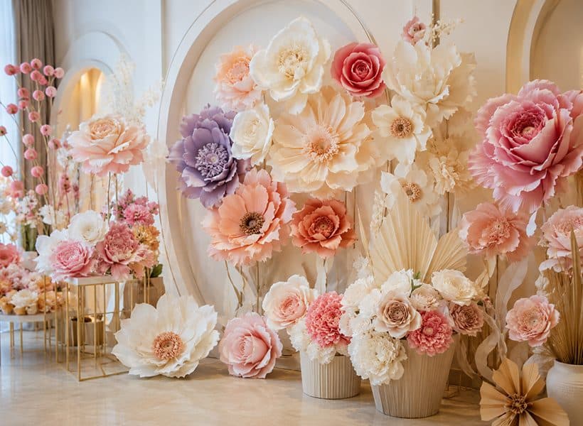 Elegant paper flower rental display for weddings and events in the UAE