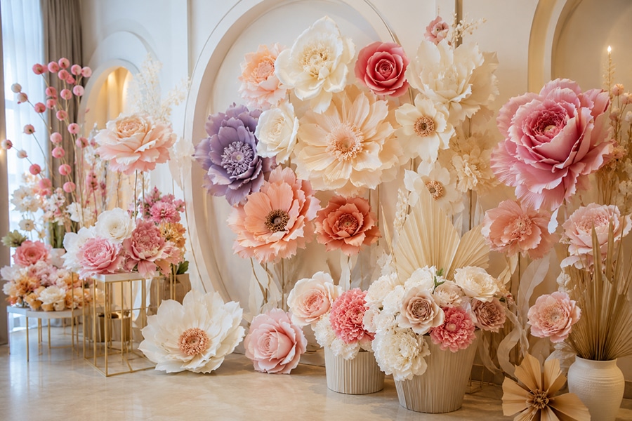 Elegant paper flower rental display for weddings and events in the UAE