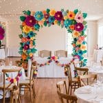 Giant floral event décor installation transforming a Dubai celebration venue