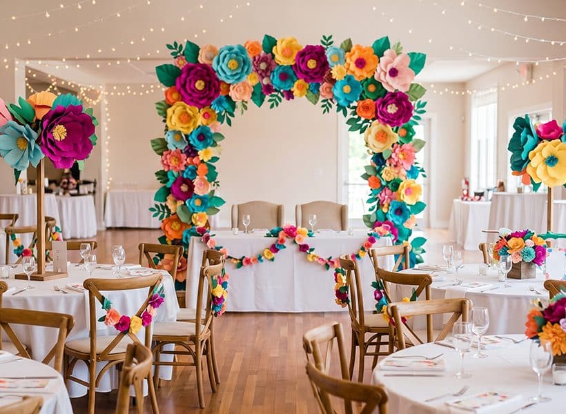 Giant floral event décor installation transforming a Dubai celebration venue