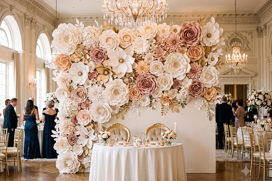 Custom floral installation rental for a luxury wedding and event in the UAE