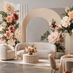 Temporary floral décor installation creating a stylish event setting in the UAE