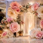 Giant paper flowers used as event venue décor
