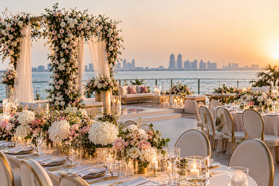 Luxury paper flower installation with custom floral styling for an elegant celebration
